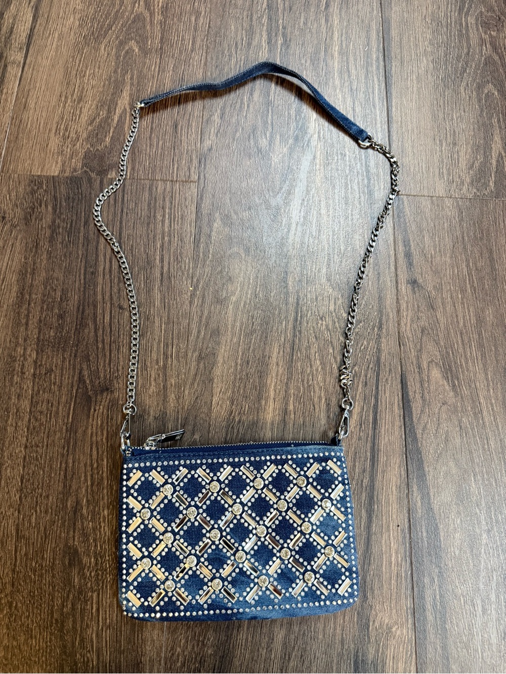 Embellished Navy Crossbody Bag with Chain Strap